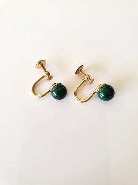 Vintage Gold-fill Malachite Ball Screw On Earrings